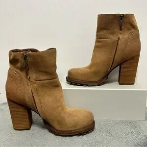 Sam Edelman Leather Suede Franklin Chunky Heel Ankle Boots Size 9.5