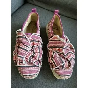 Sam Edelman Size 7.5 M Cabrera Pink Stripe Platform Espadrilles Canvas Knot Bow