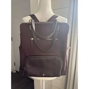 Samsonite Convertible Backpack Tote Bag Burgundy Nylon Saffiano Trim Laptop Bag