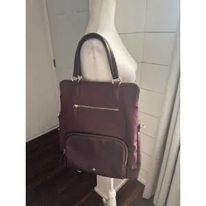 Samsonite Convertible Backpack Tote Bag Burgundy Nylon Saffiano Trim Laptop Bag