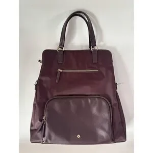 Samsonite Convertible Backpack Tote Bag Burgundy Nylon Saffiano Trim Laptop Bag