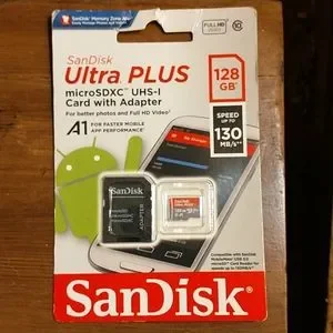 SanDisk Ultra Plus microSDXC UHS-I card 128GB A1 130 Mbps photos & Full HD video