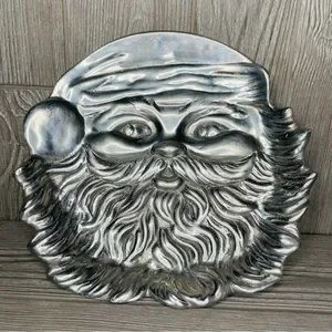 Santa Clause Cookie Tray Candy dish plate Christmas silver color tray