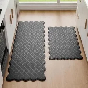 Scalloped Kitchen Floor Mats Set - Non-Slip Cushioned Mats
