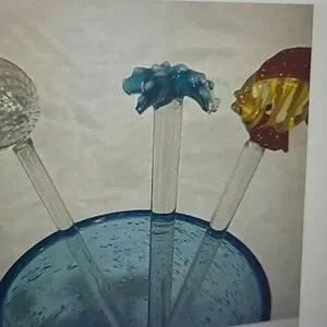 Sea Life Glass Hand Blown Swizzler Sticks Set Of 3