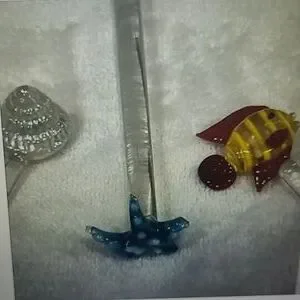 Sea Life Glass Hand Blown Swizzler Sticks Set Of 3