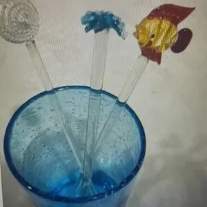 Sea life Glass Hand Blown Swizzler Sticks Set Of 3