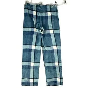 Secret Treasures Cozy Fuzzy Plaid Pajama Pants In Blue Drawstring Sz S (4-6)