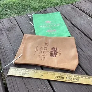 Select Club Whisky Drawstring Bags Lot Of 2 – Tan & Green Apple 12”x8”