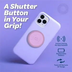 Selfie Grip Collapsible Phone Grip Pop Shutter Button W/ Bluetooth - Pink - NEW