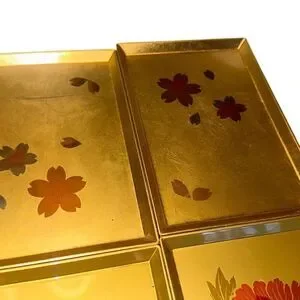 Set 8 VTG Handcrafted OTAGIRI Original Trays -Japan-Blk Lacquer W/Gold/Flora