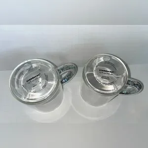 Set Of (2) 2019 Starbucks Clear Glass Mugs Glitter Confetti Handle 12oz Sparkle