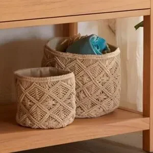 Set Of 2 NWT Urban Outfitters Macramé Rattan Catch-All Basket- Medium Size