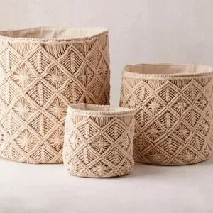 Set of 2 NWT Urban Outfitters Macramé Rattan Catch-All Basket- medium size