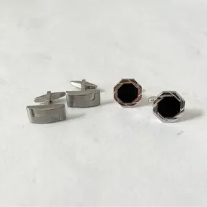 Set Of 2 Silver & Black Cufflinks