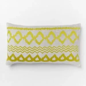 Set of 2: West Elm Embroidered Diamond Ikat Velvet Lumbar 12 x 21” Pillows