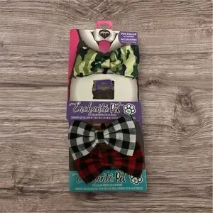 Set of 3-3’ inch Pet Bow Ties - Red Black Checks & Green Camo NWT