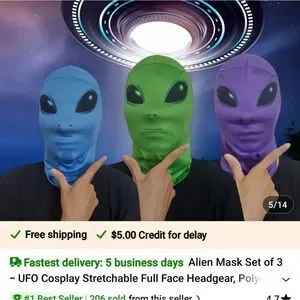 Set Of 3 Alien masks For Costume Party. New With Tags
