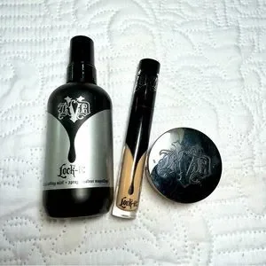 Set of 3 bundle Kat VonD makeup powder lock it concealer spray & settin…