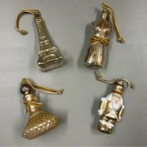 Set Of 3 LoveShackFancy Pottery Barn Pink Gold Icon Christmas Tree Ornaments