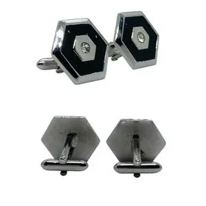 Set Of 3 Vintage Silver Tone Cufflinks Signed Swank Black Silver Rhinestones