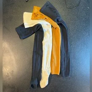 Set Of 4 Little Stocking Company Tights In Black White And Mustard Size 7-8