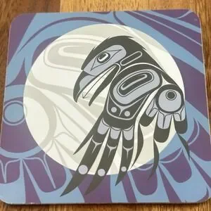 Set Of 4 Native Northwest Coasters (BC Indigenous Designed) Cork Backed Bird