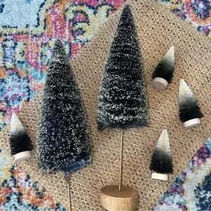 Set of 6 Black & Gold Cream Bottle Brush Trees Halloween Fall Christmas 2-L 4-XS