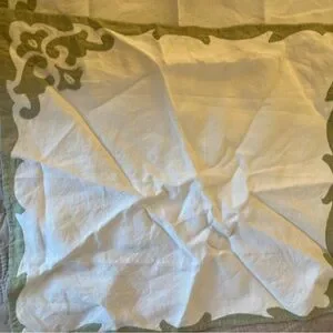 Set Of 8 Vintage Linen Napkins Green Scalloped Edge Floral Applique
