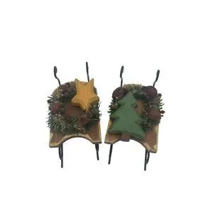 Set of Two Decorated Sleigh Ornaments 4.5 in
