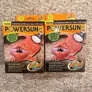 Set of Two Zoo Med PowerSun UV Bulb 160 Watt Bulb Ideal for Large Terrariums