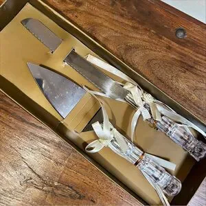 Set of Wedding Cake Knife and Server / Acrylic and Stainless Steel EUC