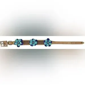Showman Couture Genuineāleather dog collar with blue 3D flower accent