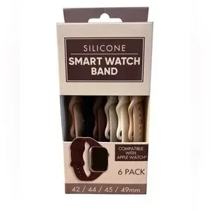 Silicone Smart Watch Band 6-Pack - Black Brown White Tan