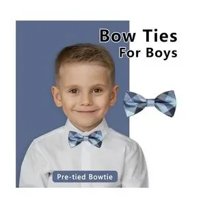 Silk Bow Tie And Pocket Square For Boys Pre Tied Adjustable Bowtie Blue NWT