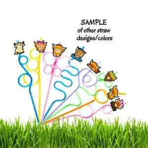 Silly Highland Cow Straw Bundle Of 3 - RED ORANGE & BLUE