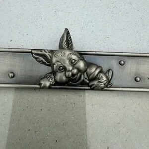 Silver Metal Rabbit Easter Frame With A Barrel Of Eggs Pewter?