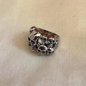 Silver Skull Pile Stainless Steel Ring