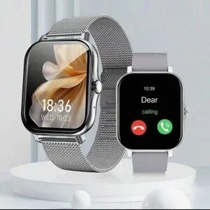 Silver Smart Watch With Wireless Call And Voice Assistant