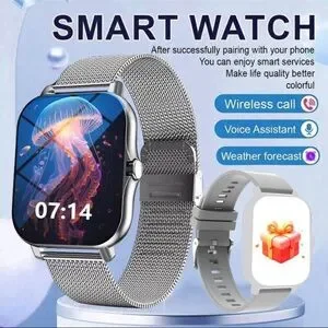 Silver Smart Watch with Wireless Call and Voice Assistant