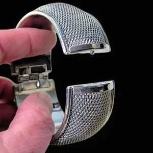 Silver Tone Mesh Hinged Bangle Bracelet 2.5" Diameter