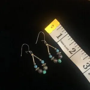 Silver & Turquoise Boho Earrings – Handcrafted Tribal Southwestern Style Vintage