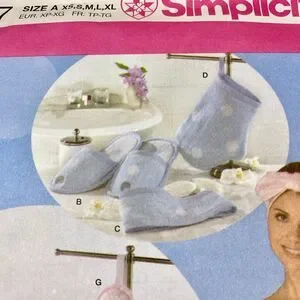 Simplicity 4747 Sewing Pattern Towel Wrap Headband Slippers Y2k Sz XS-XL UNCUT