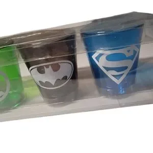 Six Flags X DC Comics Superhero Shot Glass Set (4) Vintage NWT