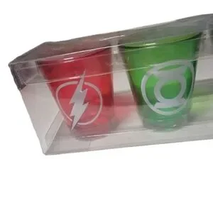 Six Flags X DC Comics Superhero Shot Glass Set (4) Vintage NWT