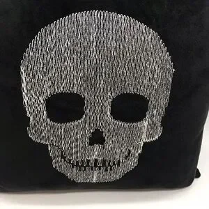Skeleton Skull & Coffins Square Throw Pillow Plush Black White Gothic Decor 15"