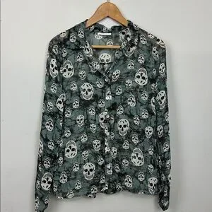 Skull Print Sheer Blouse Down Size M Skull Print Sheer Blouse Down Size M