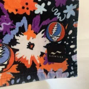 Slowtide Grateful Dead Beach Towel Flowers Stealie Skulls Purple 100% Cotton