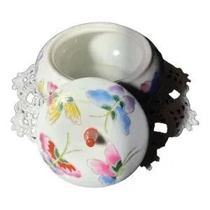 Small Asian Trinkets Dish With Beautiful Butterflies Hand Painted