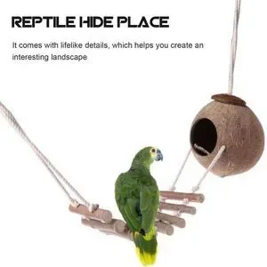 Small Critter Coconut Shell Nesting Area W/Ladder For Bird Reptile -24" NEW